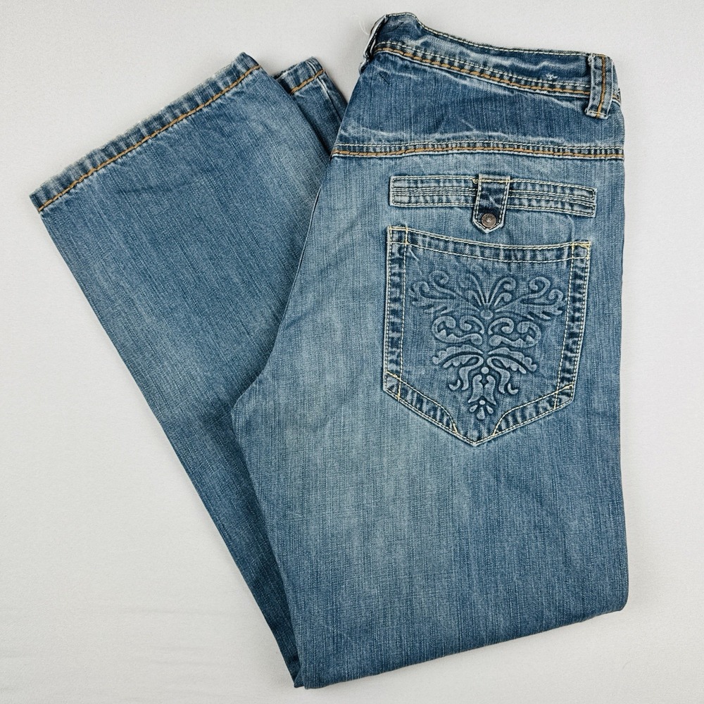 Y2K Kanji Jeans Baggy Wide Leg Denim Faded Distressed
